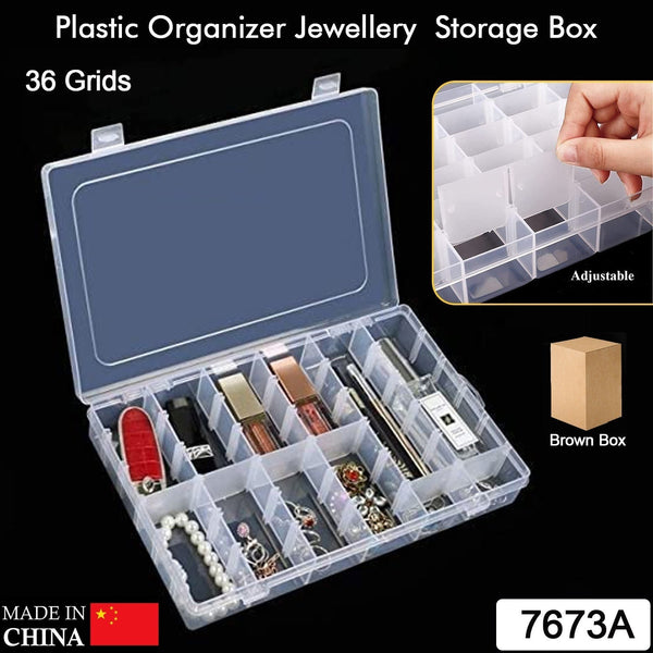 Jewelry storage box with adjustable dividers, transparent