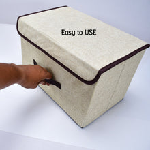 Foldable storage box with lid and handles