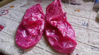 Pink and transparent shoe covers for kids and adults in rain and snow